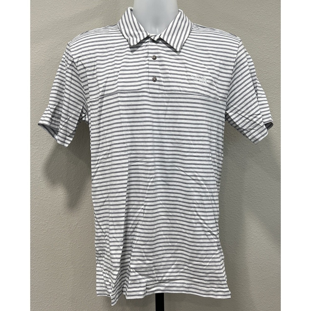 The North Face‎ Mens Small White Gray Striped Terrain Short Sleeve Polo Shirt